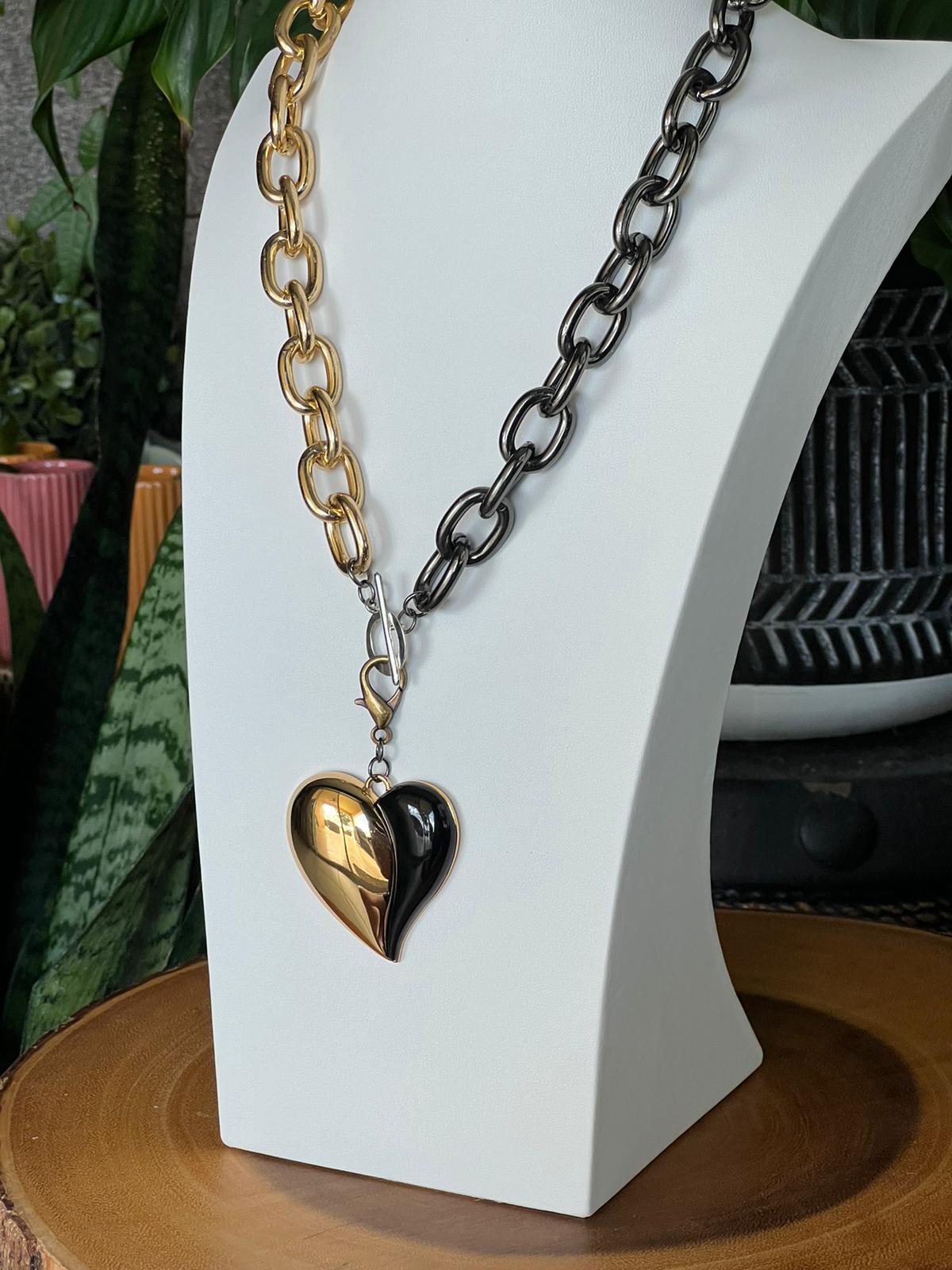 gold and black heart necklace