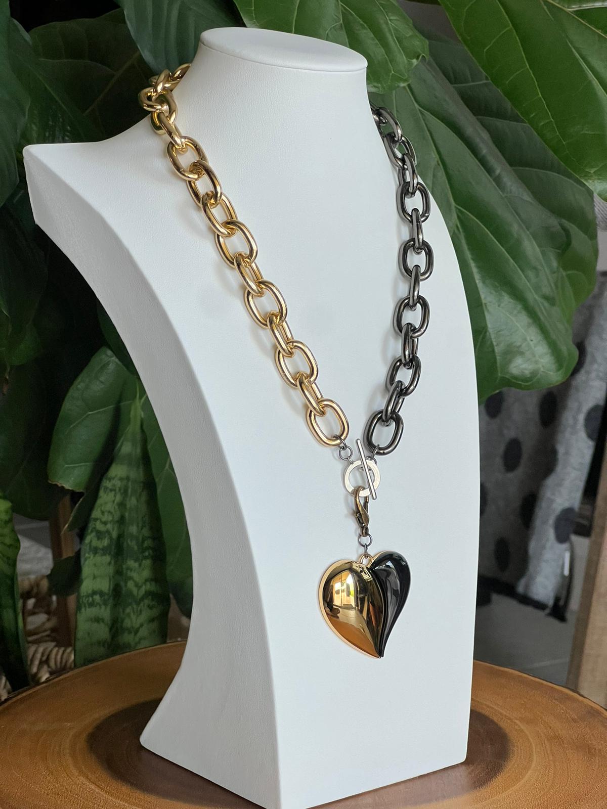 gold and black heart necklace