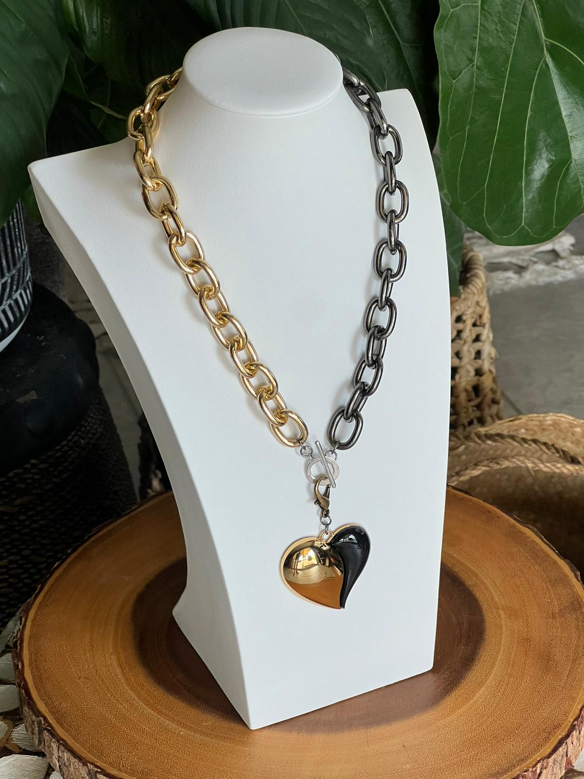 gold and black heart necklace