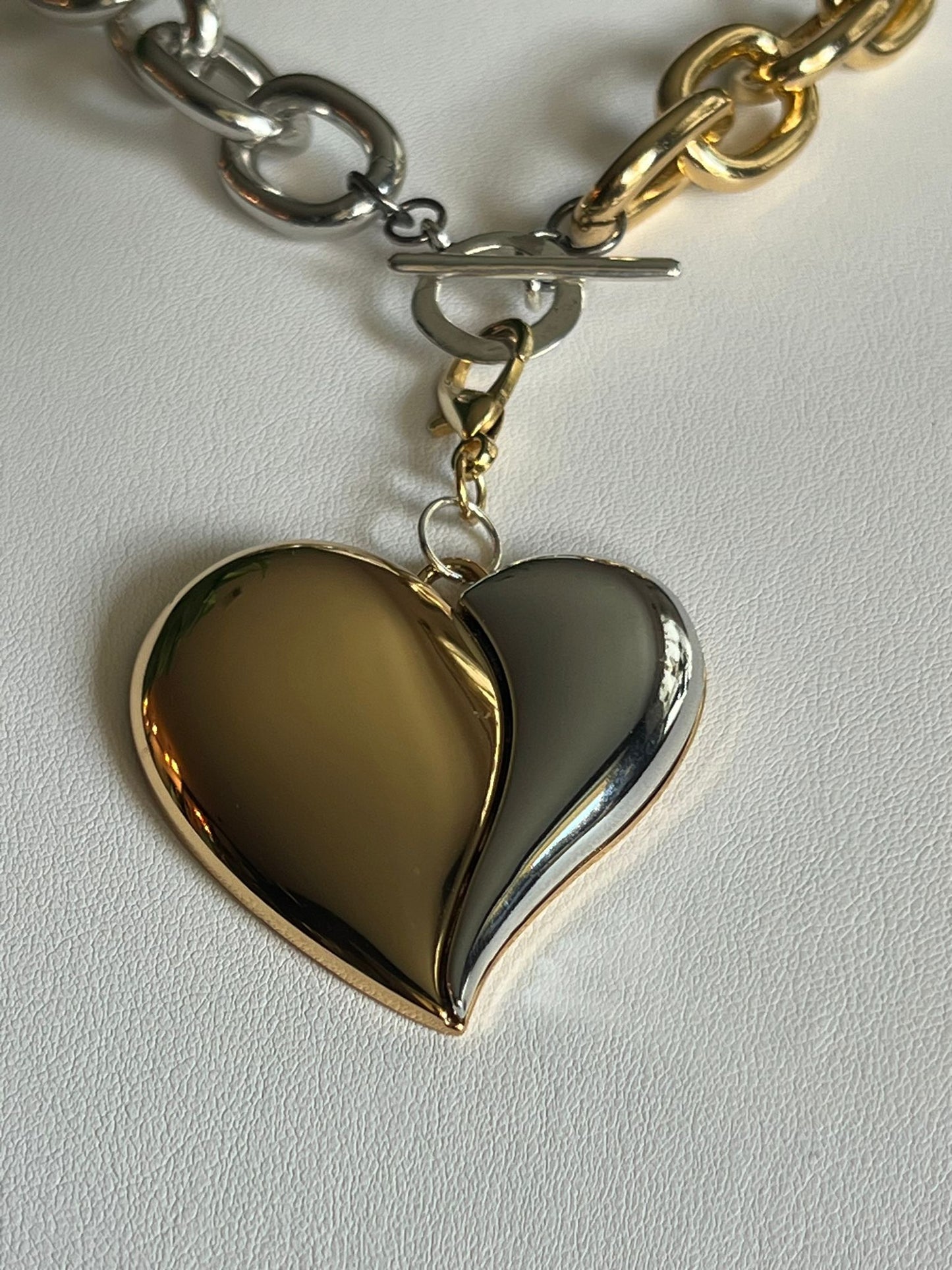 gold and silver heart necklace