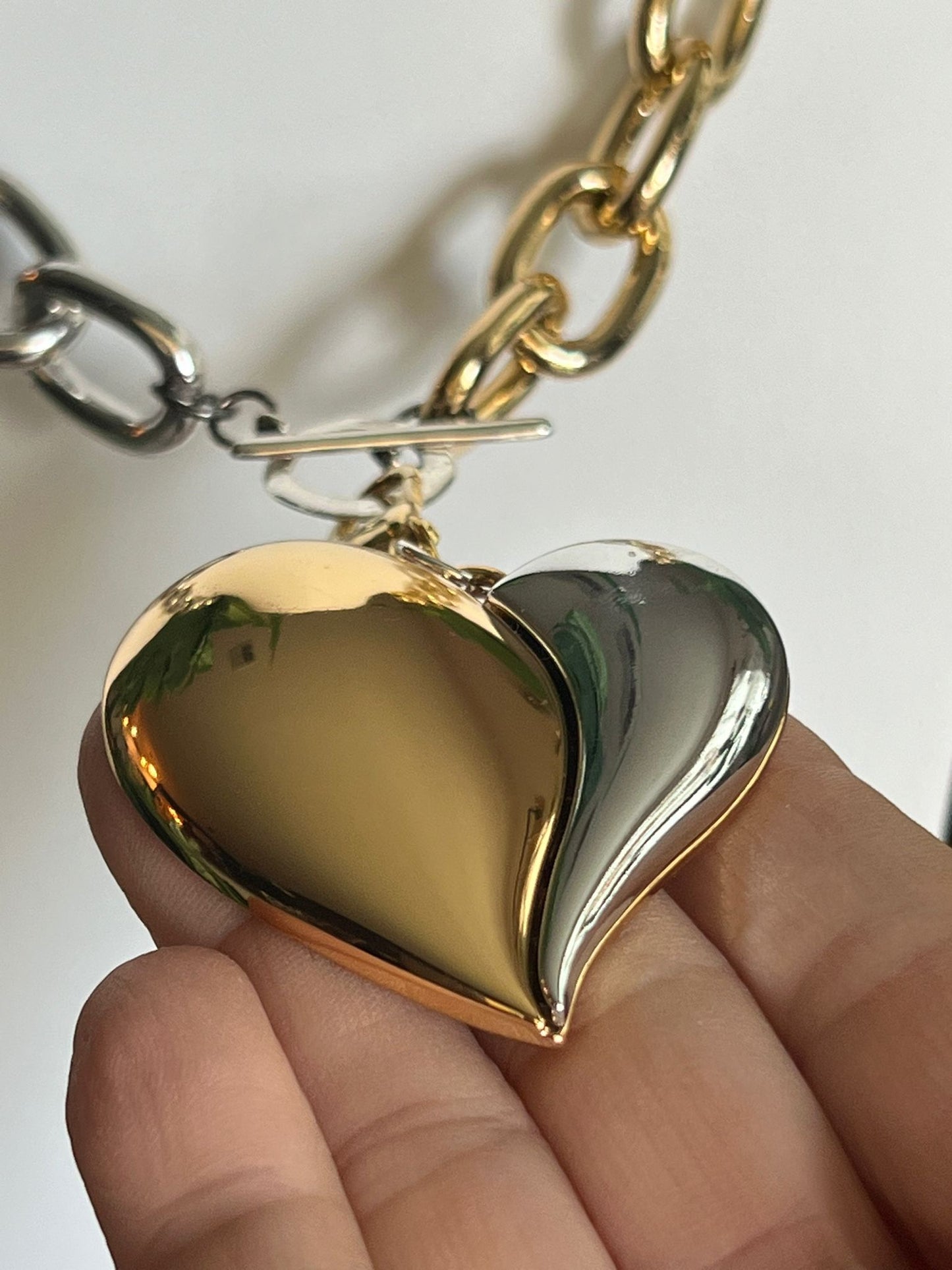 gold and silver heart necklace