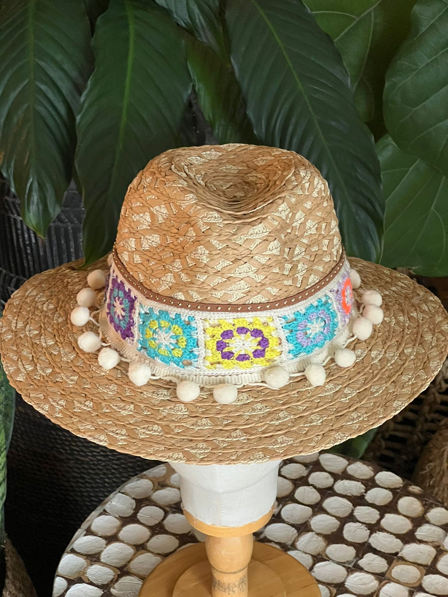 Straw Fedora with Crochet Ribbon