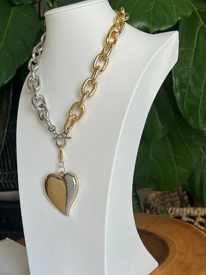 gold and silver heart necklace