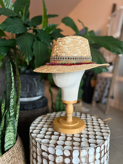 Straw Fedora with Brown and Multicolor Ribbon