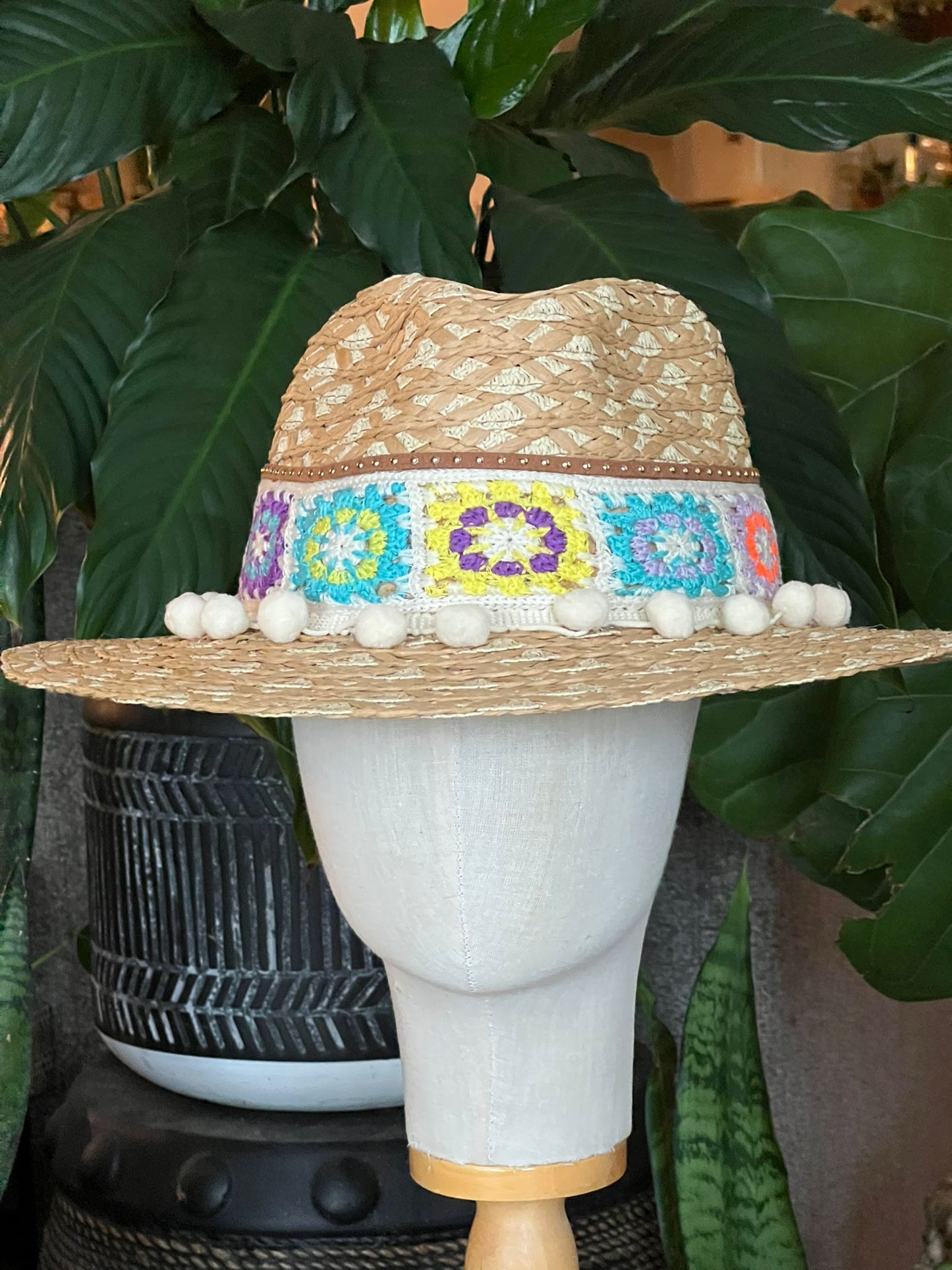 Straw Fedora with Crochet Ribbon