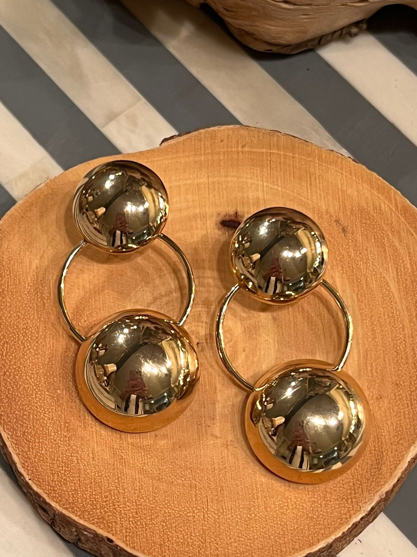 Double Gold Orb Earrings