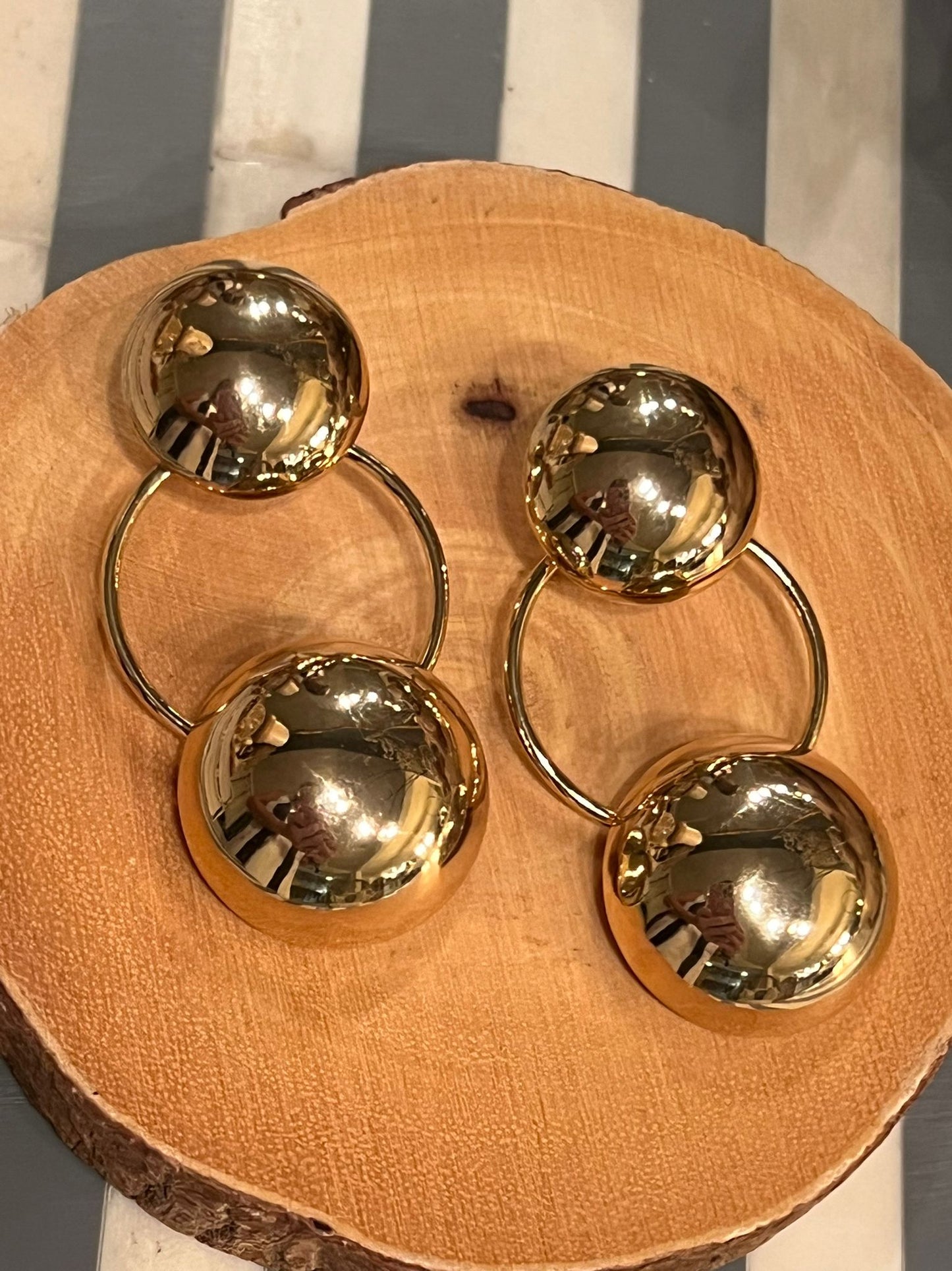 Double Gold Orb Earrings