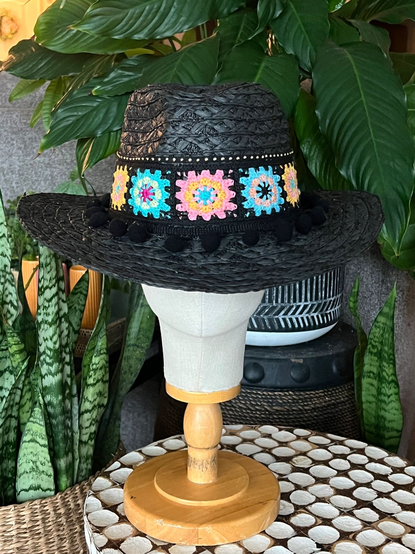 Straw Fedora with Crochet Ribbon